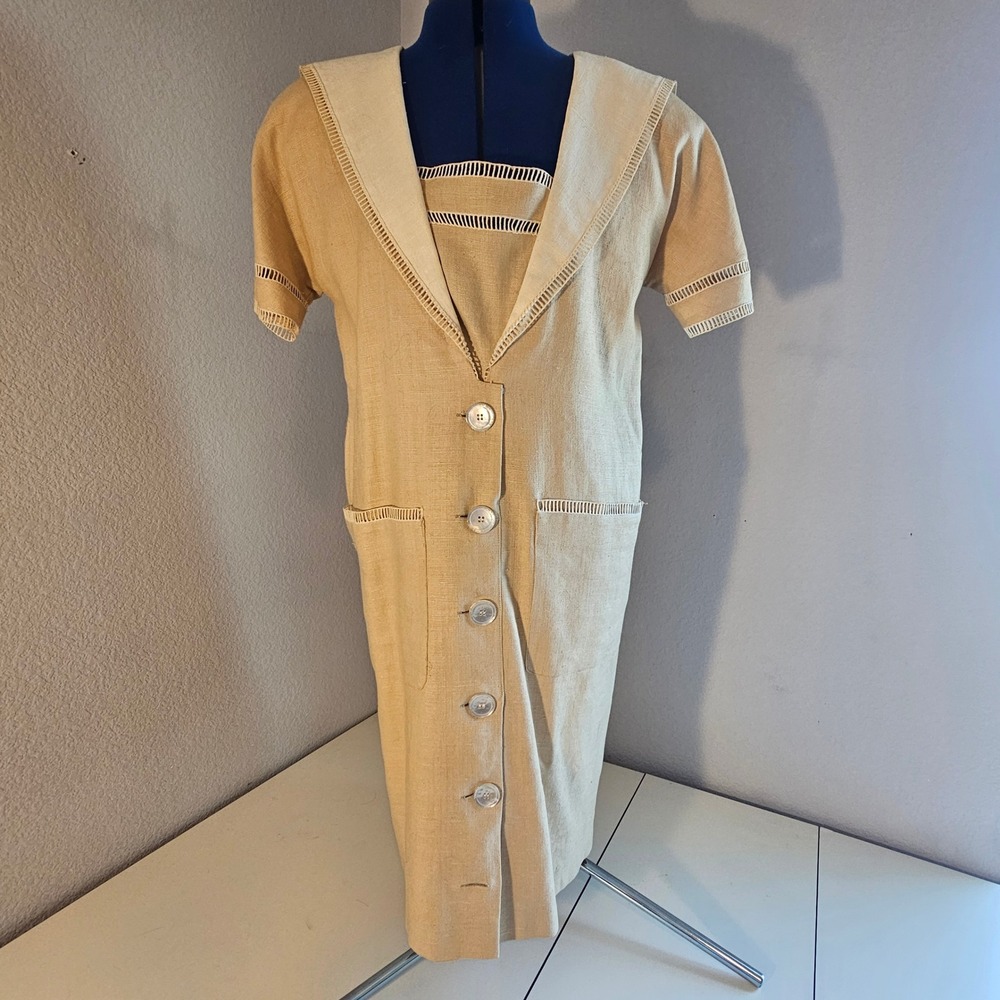 Miss O by Oscar de la Renta vintage linen mod hippy‎ short sleeve sailor dress